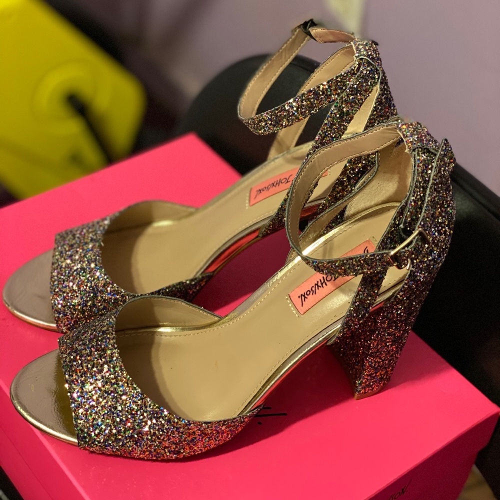 Betsy Johnson “Glisten” Rainbow Strapped Heels